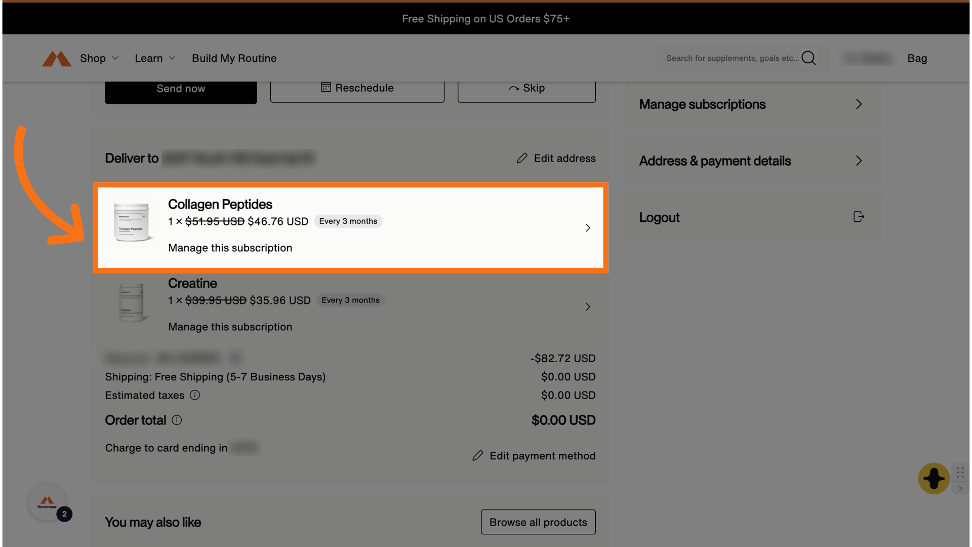 Select the product you'd like to cancel