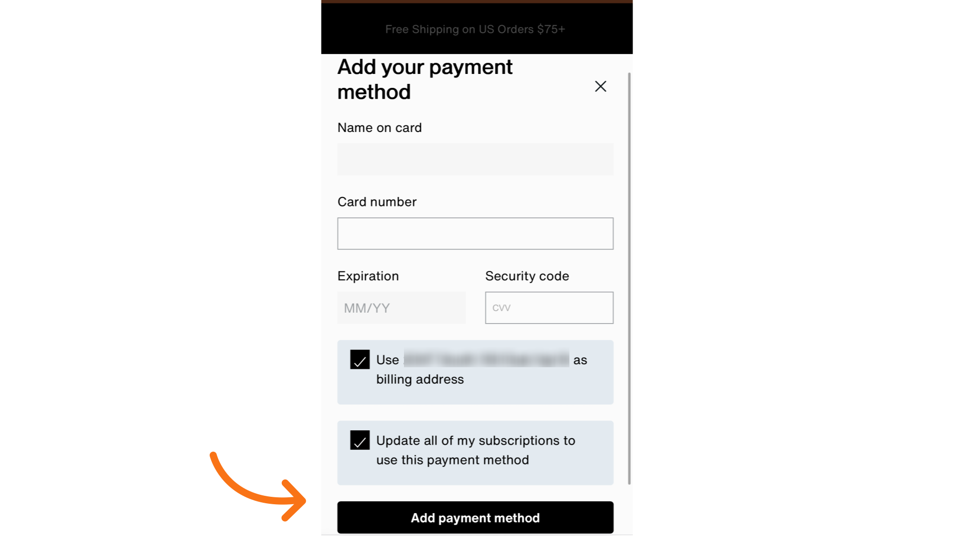 Fill out the information then select 'Add payment method'