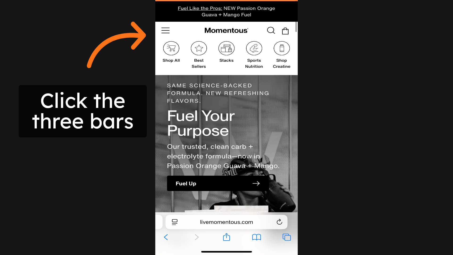 Click the three bars