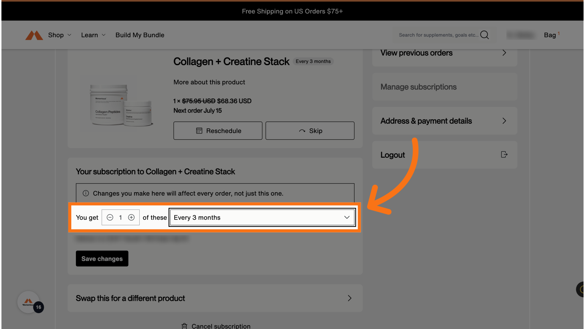 You can edit the frequency and quantity here