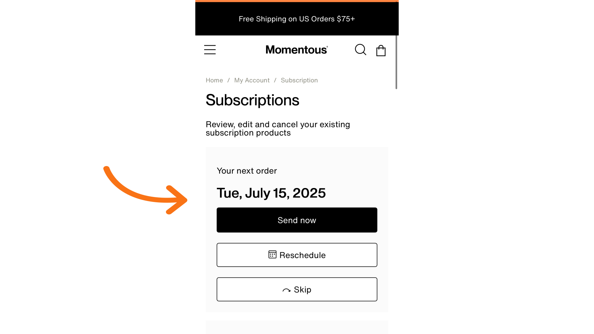 You can see your new order date here