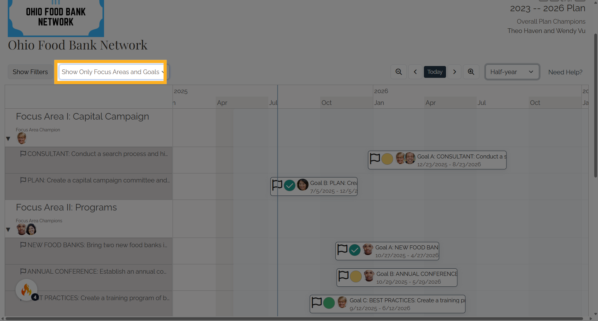 Show Only Focus Areas and Goals