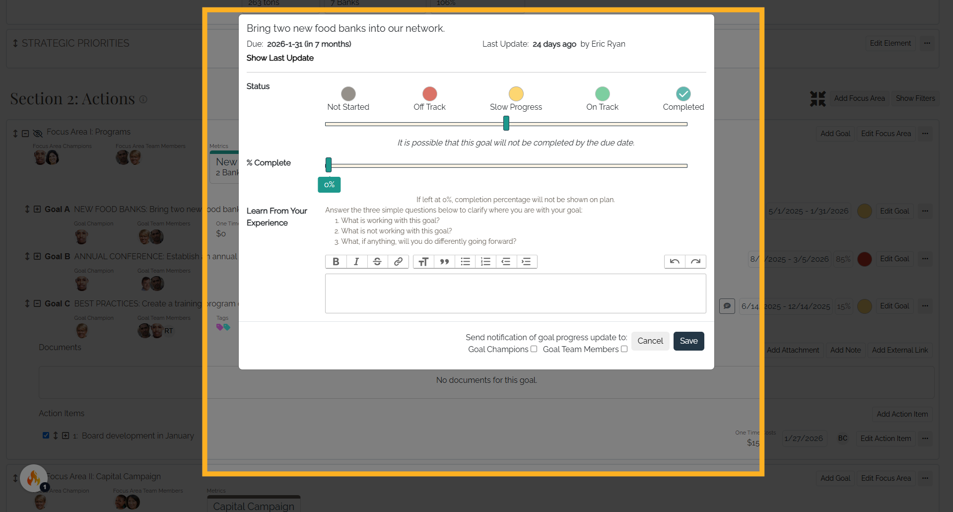  Goal Progress window