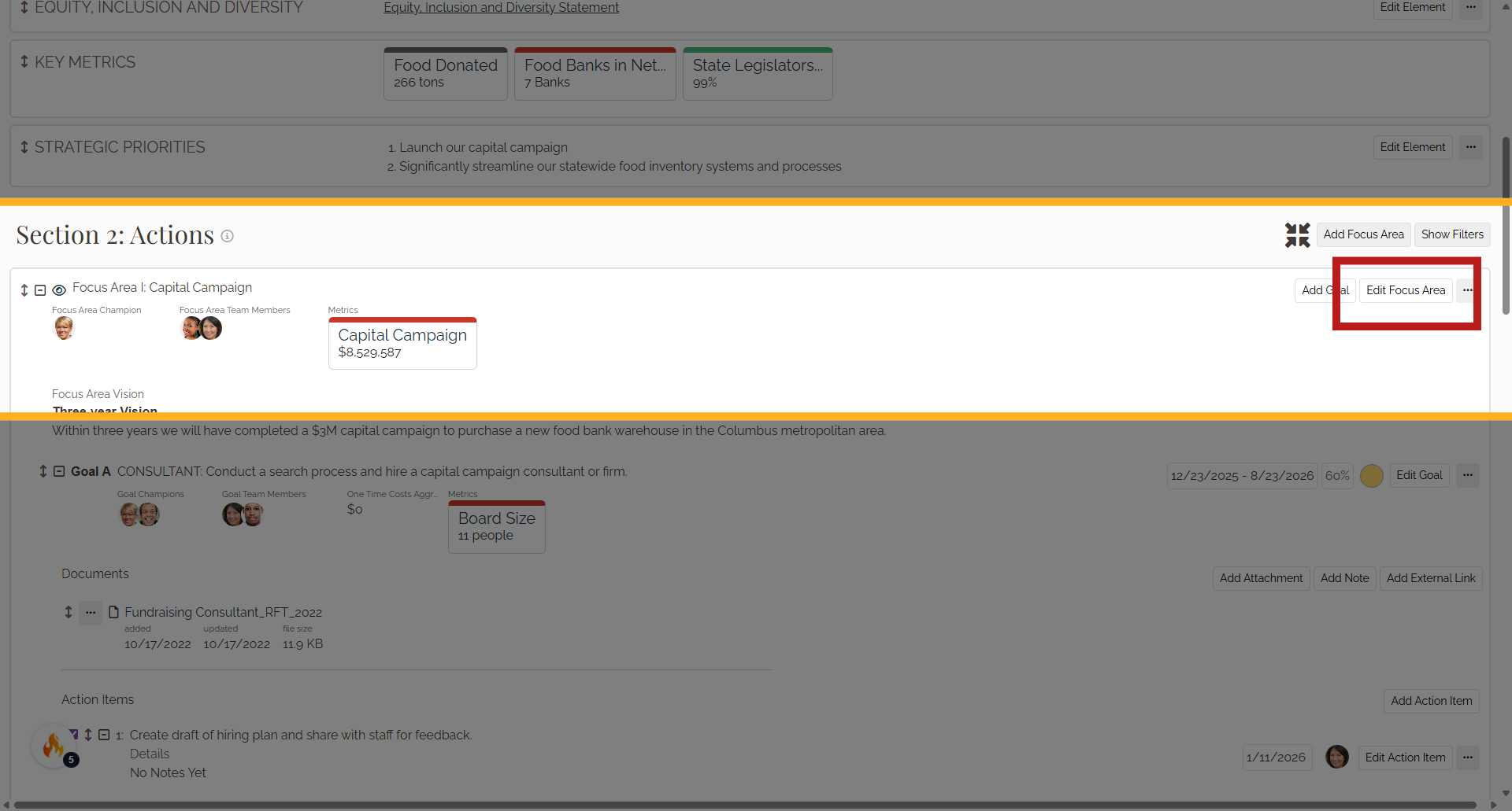 Adding a Focus Area Metric from the Strategy App