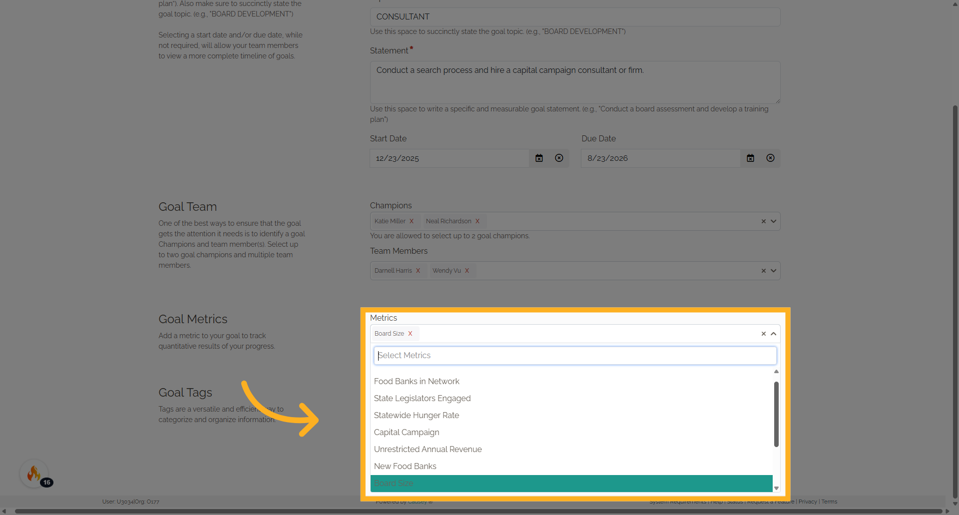 Choose Goal Metrics