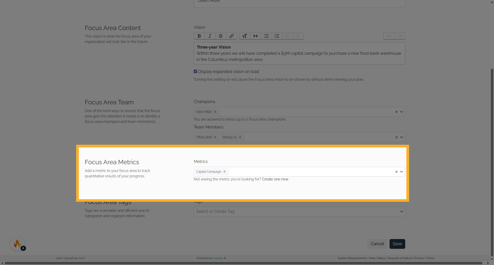 Focus Area Metrics 