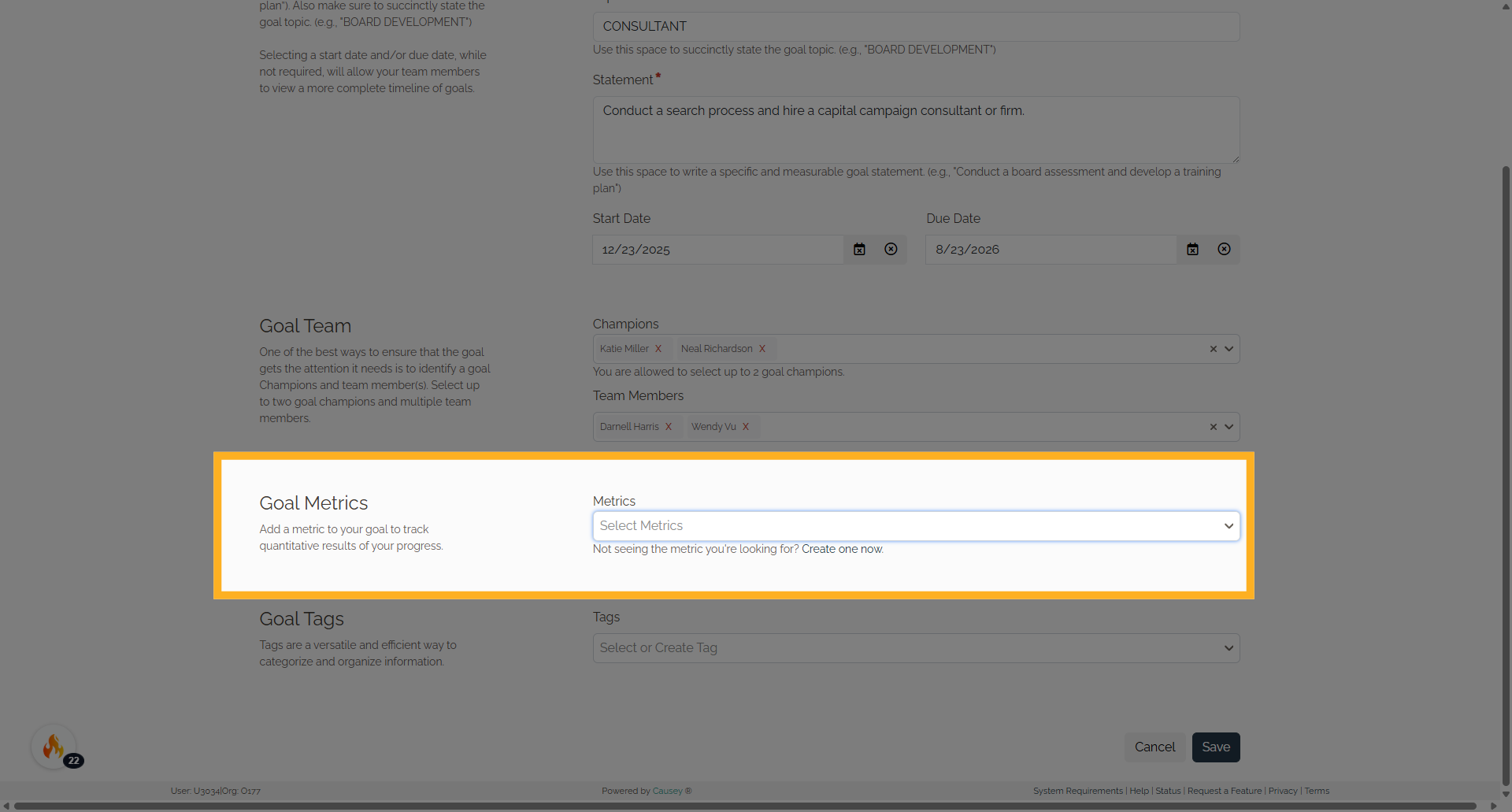 Goal Metrics