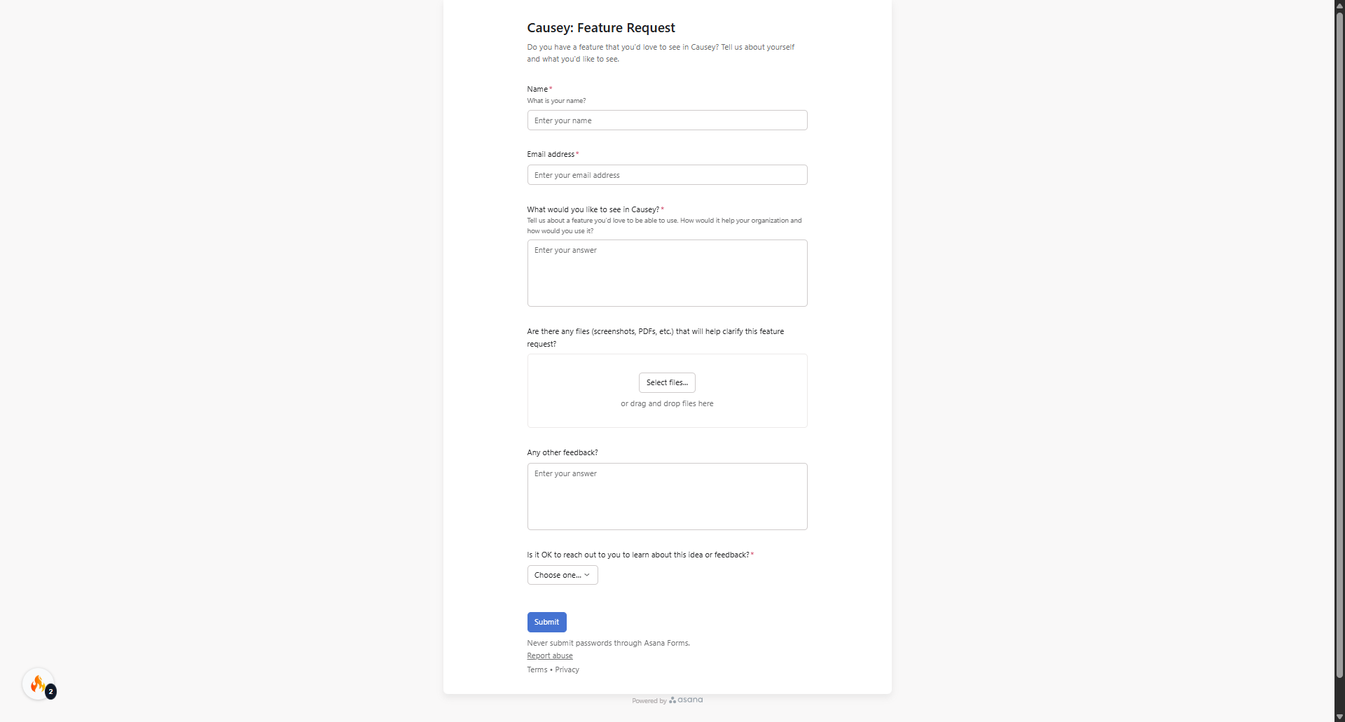 Request a Feature Page