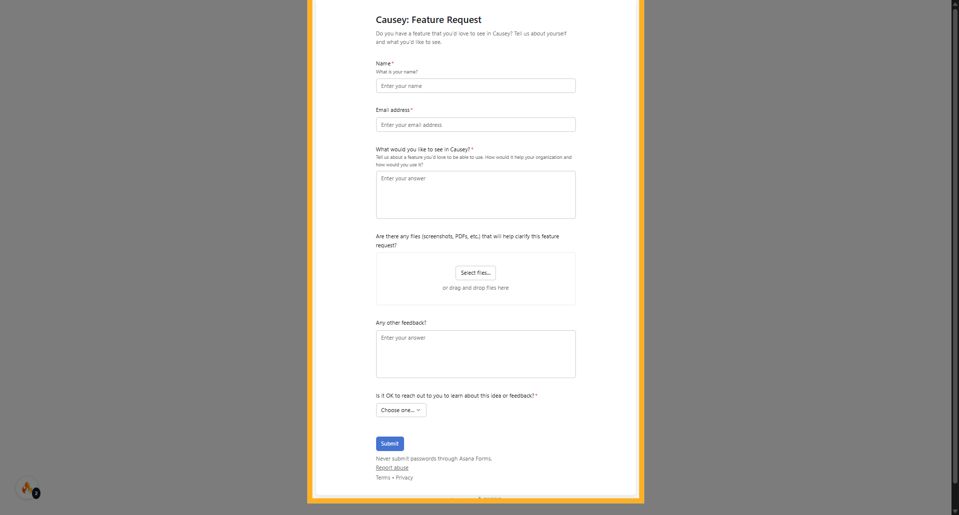 Request a Feature Page