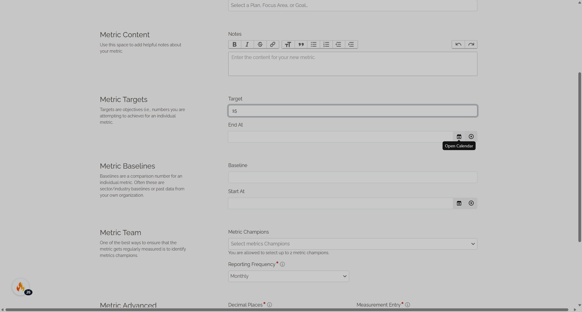 Metric Targets and Baselines