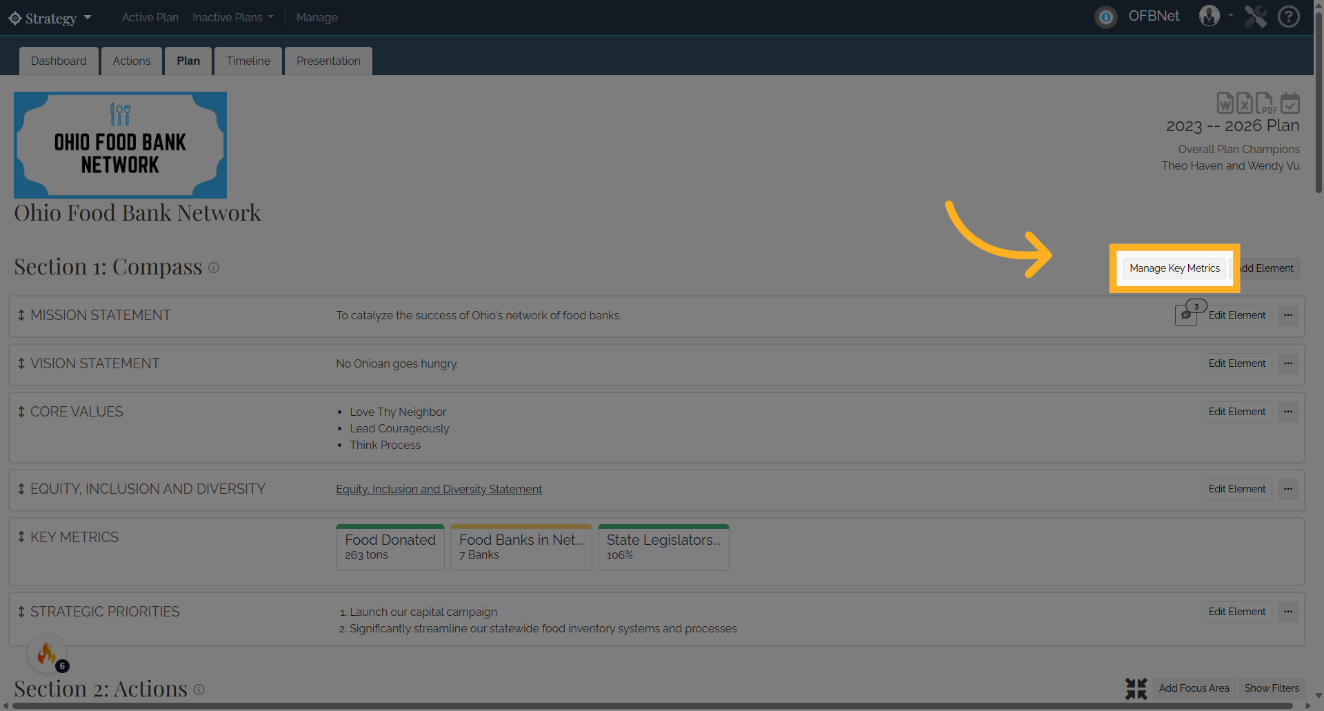 Click 'Manage Key Metrics'