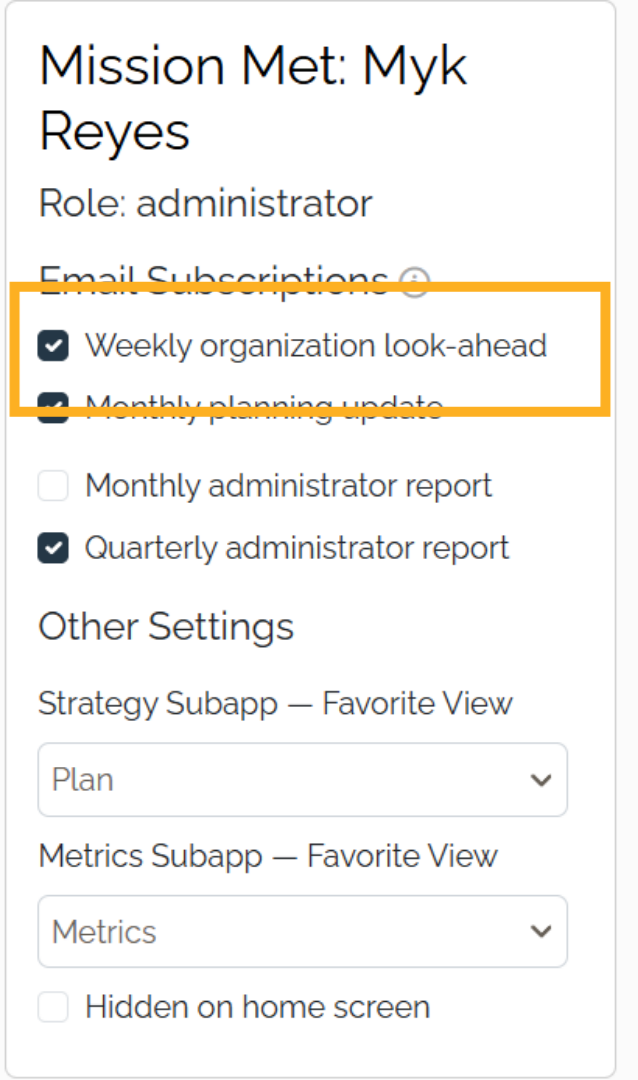 Weekly Organization Look-Ahead Email 