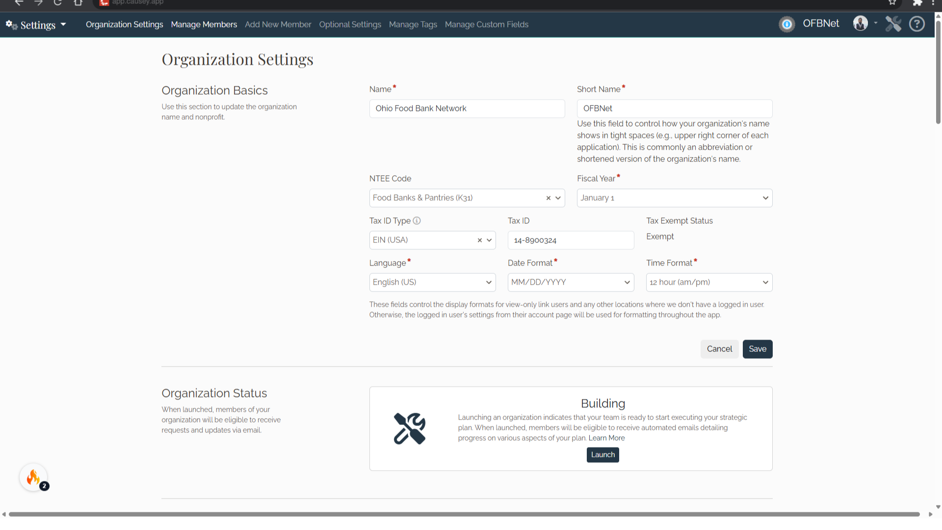 Organization Settings