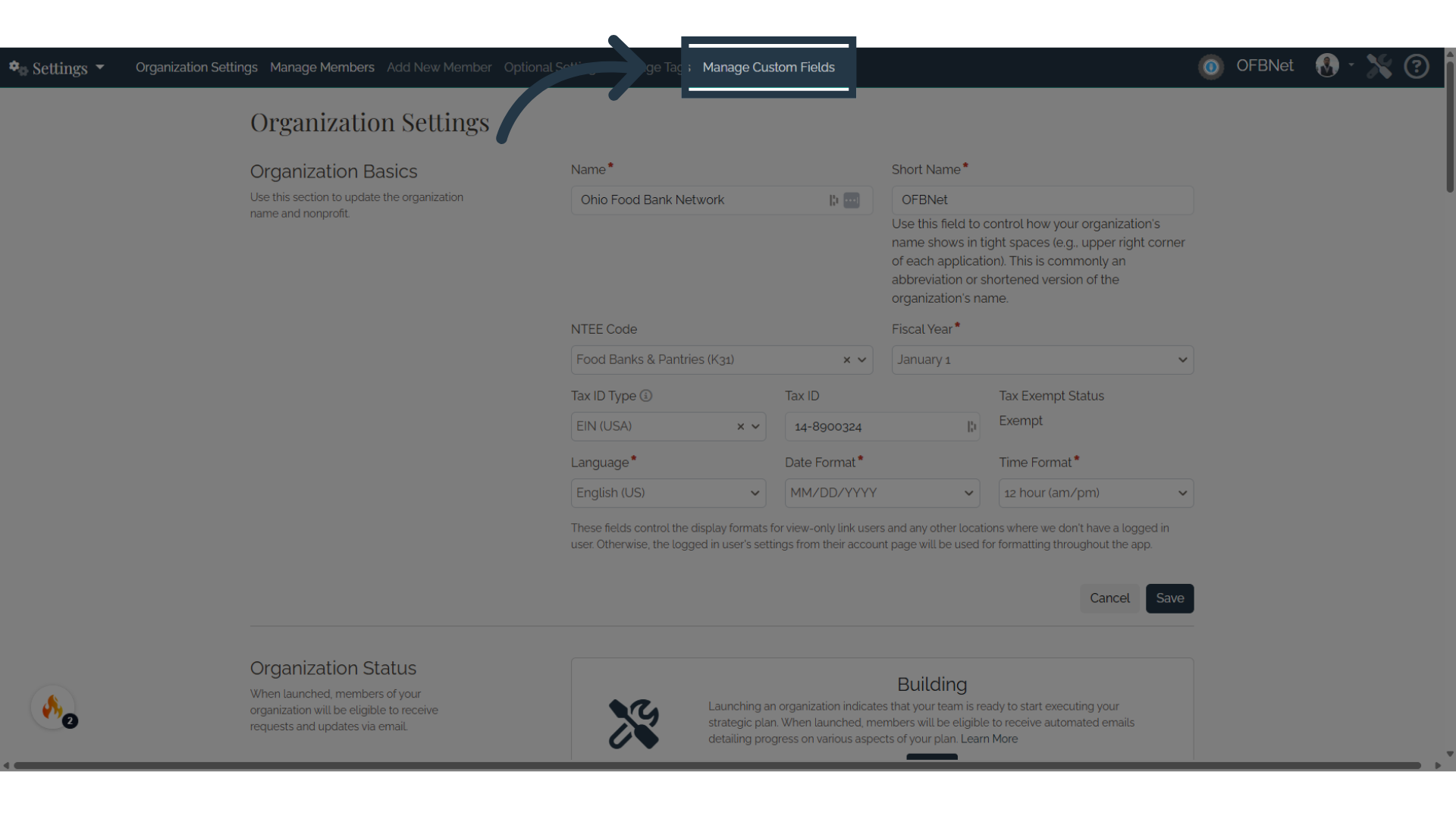 Click 'Manage Custom Fields'
