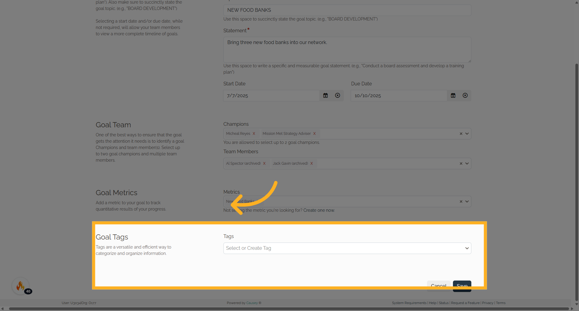 Click 'Goal Tags'