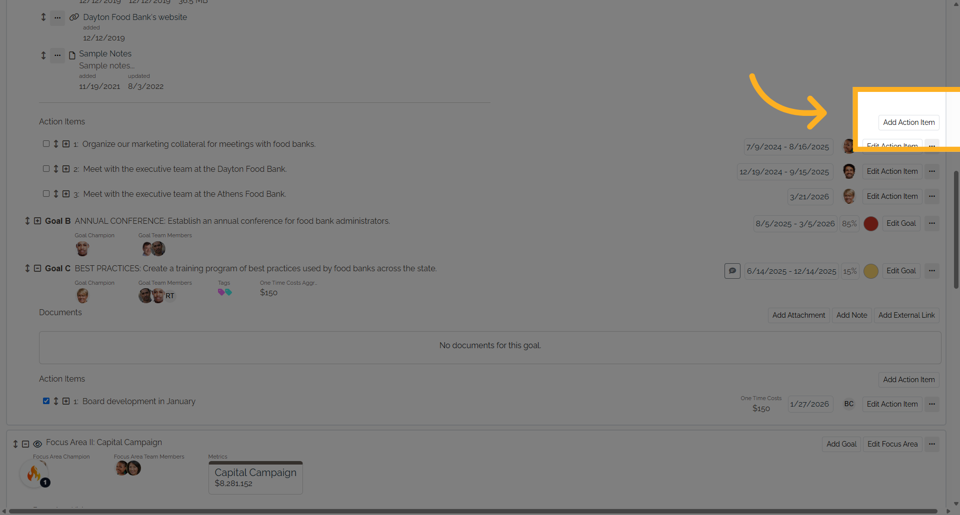 Click 'Add Action Item'