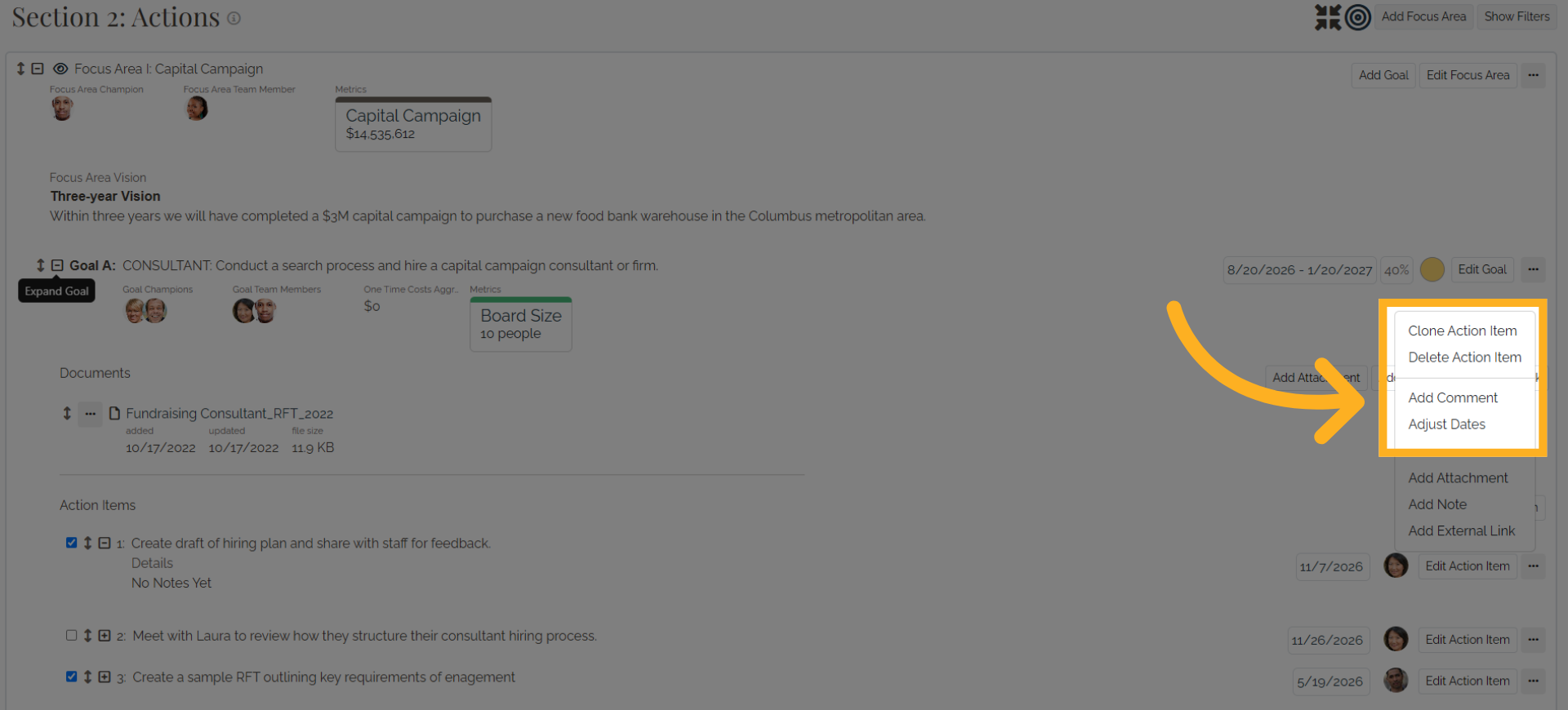 Additional Action Item Option