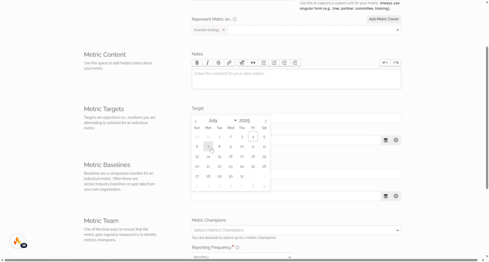 Fill metric start date