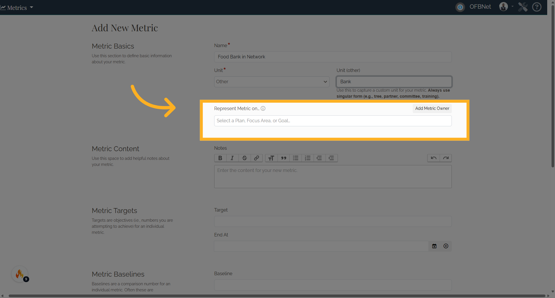 Go to 'Represent Metric'