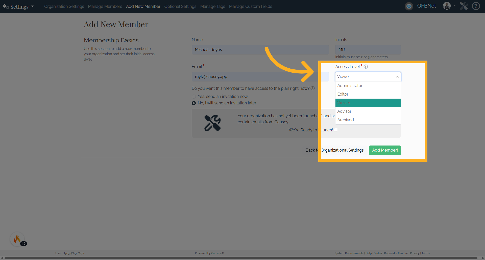 Assign an access Level