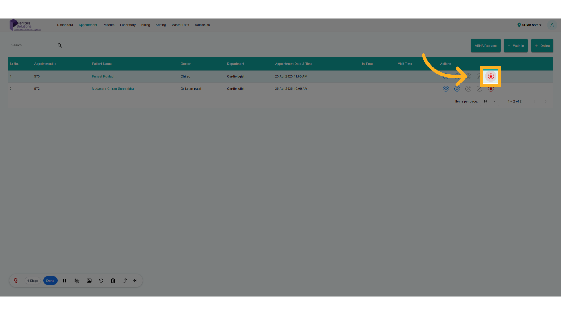 Click on Cancel Appointment. 