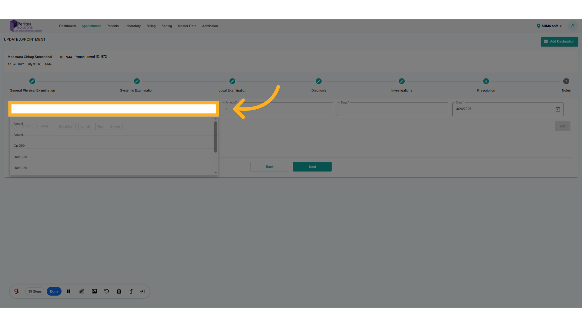 Select Medicine From Drop-Down