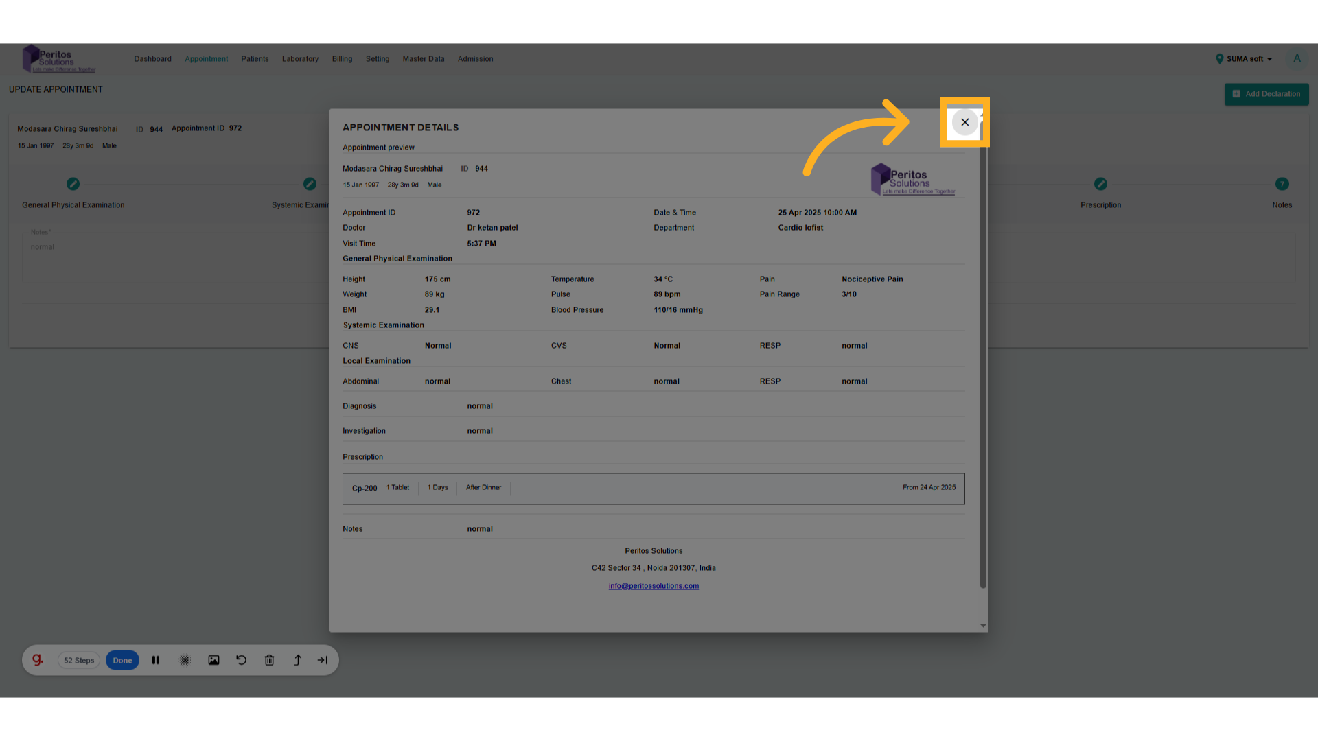 Click here to close the update appointment details.