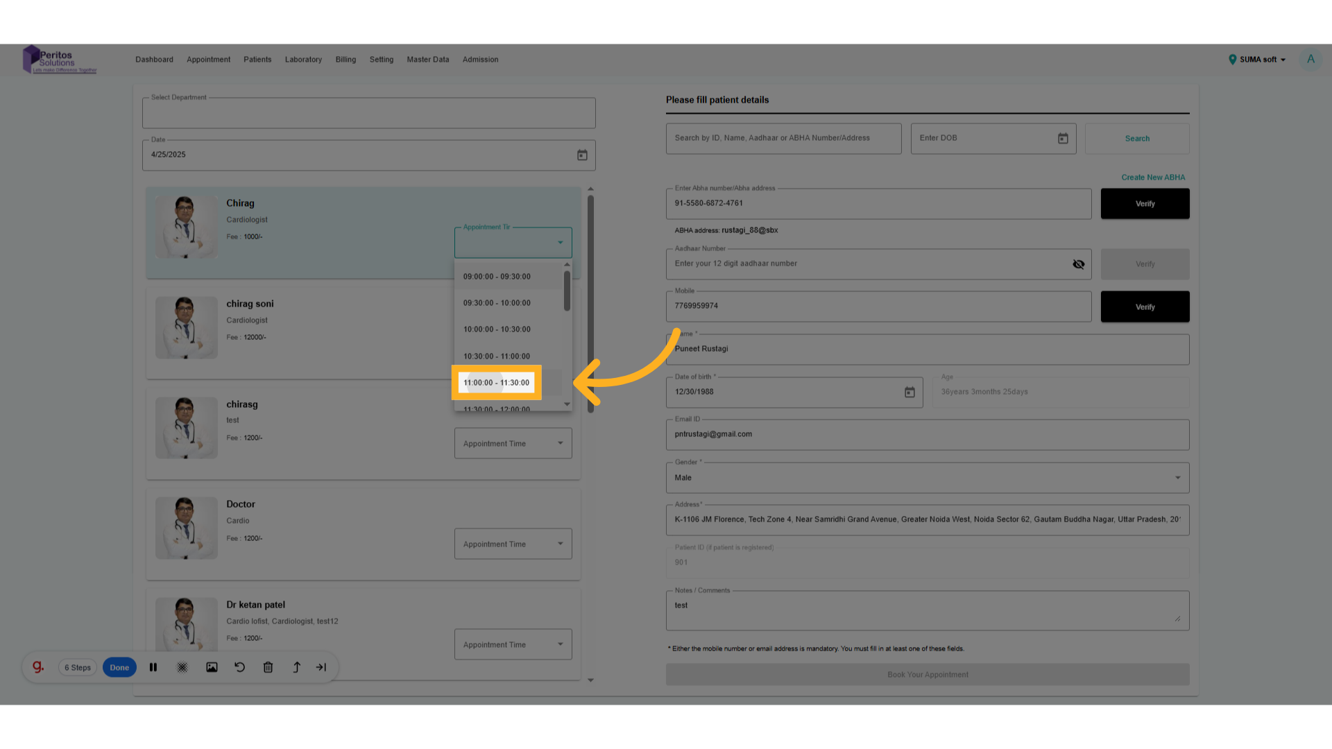 Select Appointment Time slot