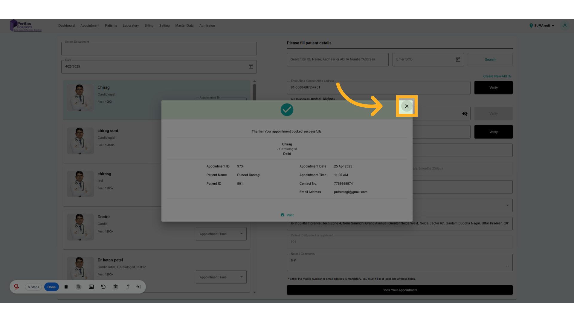 Click here to close appointment detail