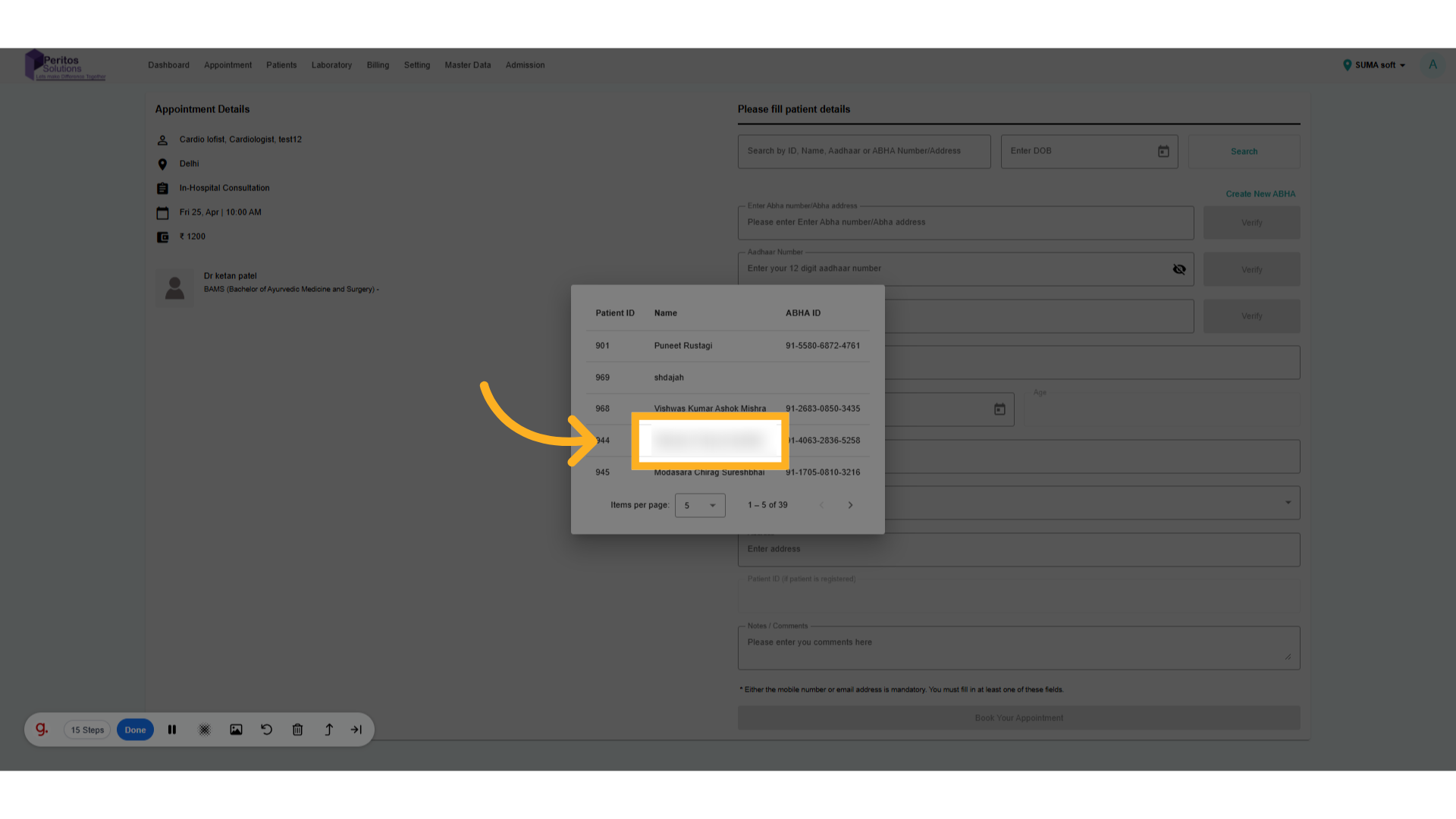 Click on patient name