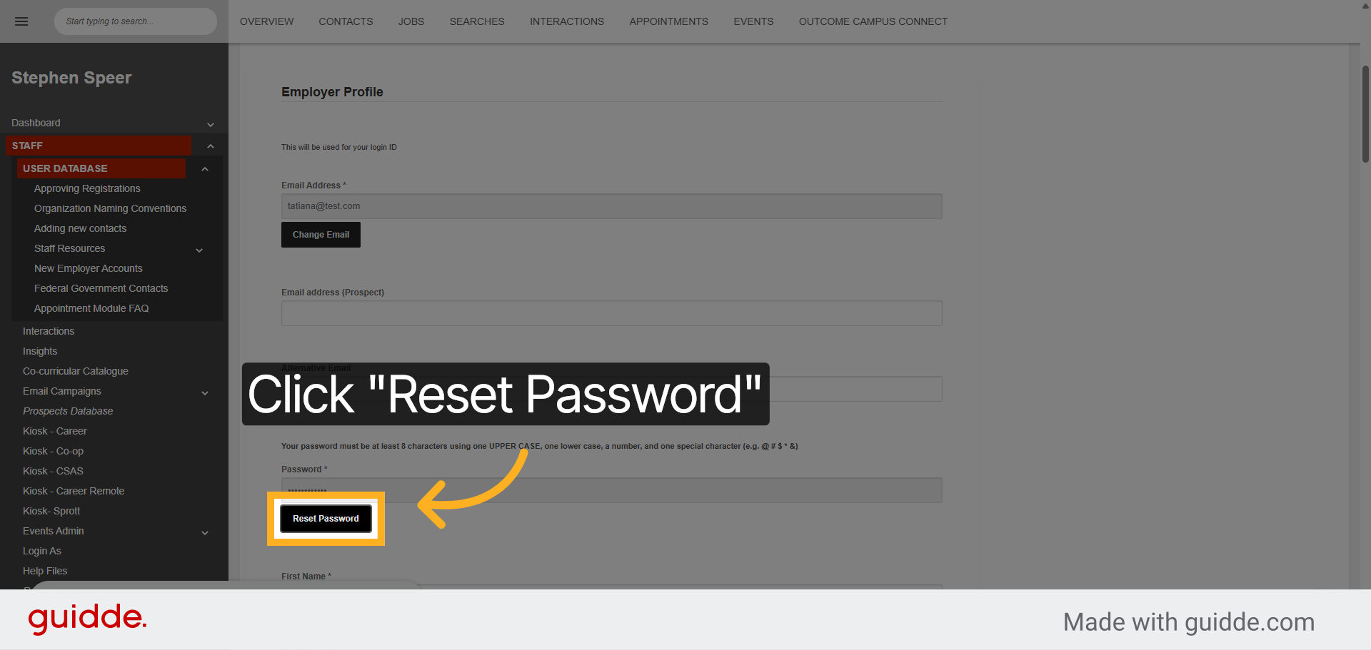 Click 'Reset Password'