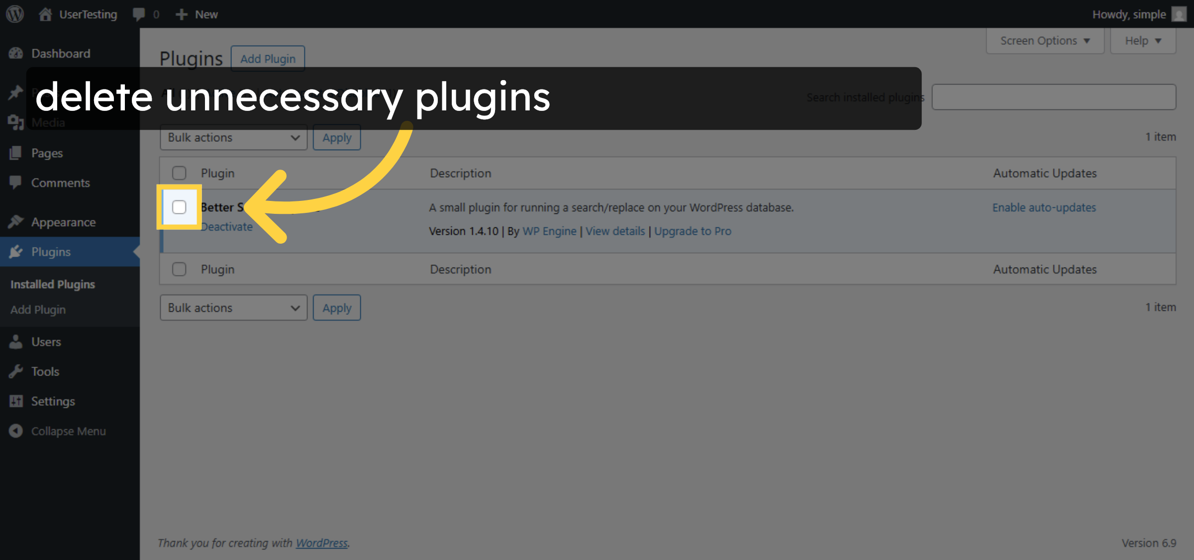 Delete unnecessary plugins.
