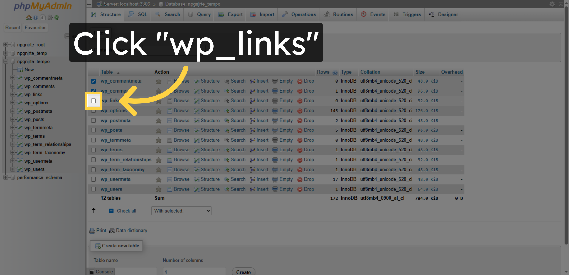 Select wp_links Table