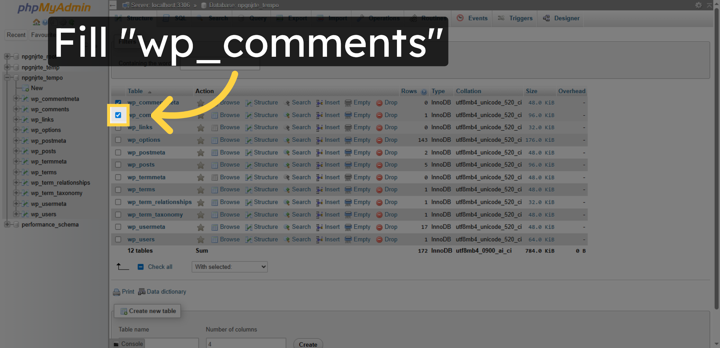 Enter wp_comments Table