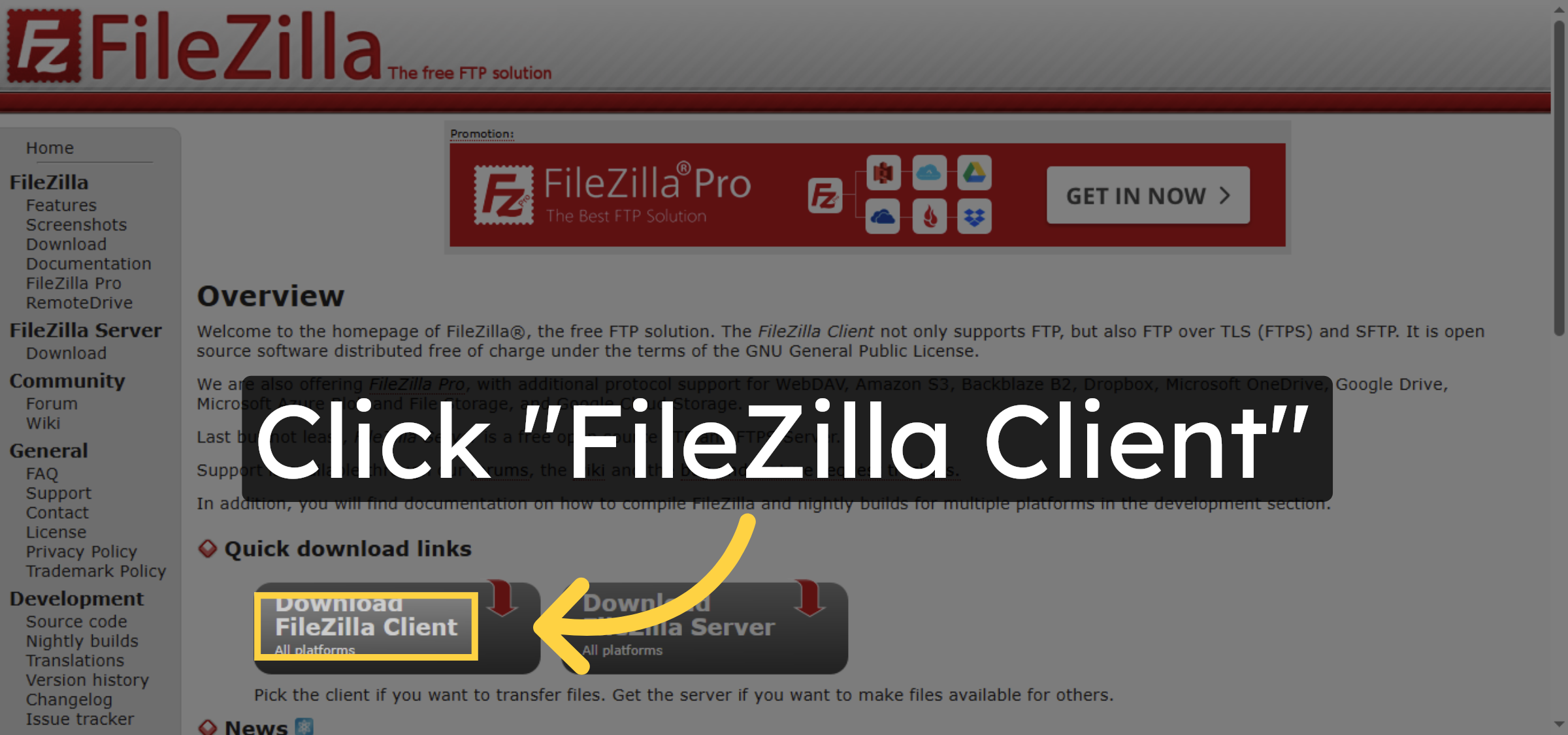 Navigate To FileZilla Client