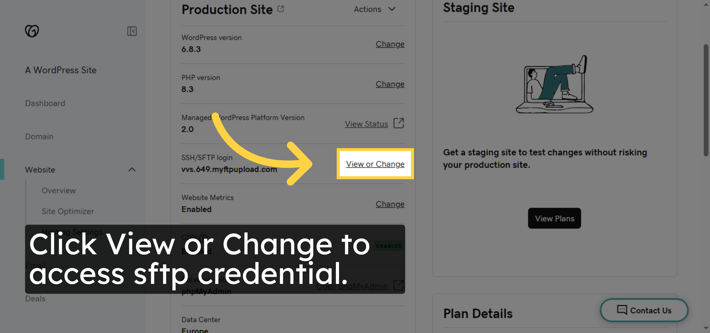 View Or Change sftp credential
