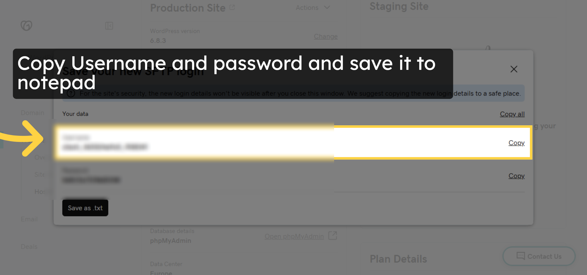 Copy FTP Username and password