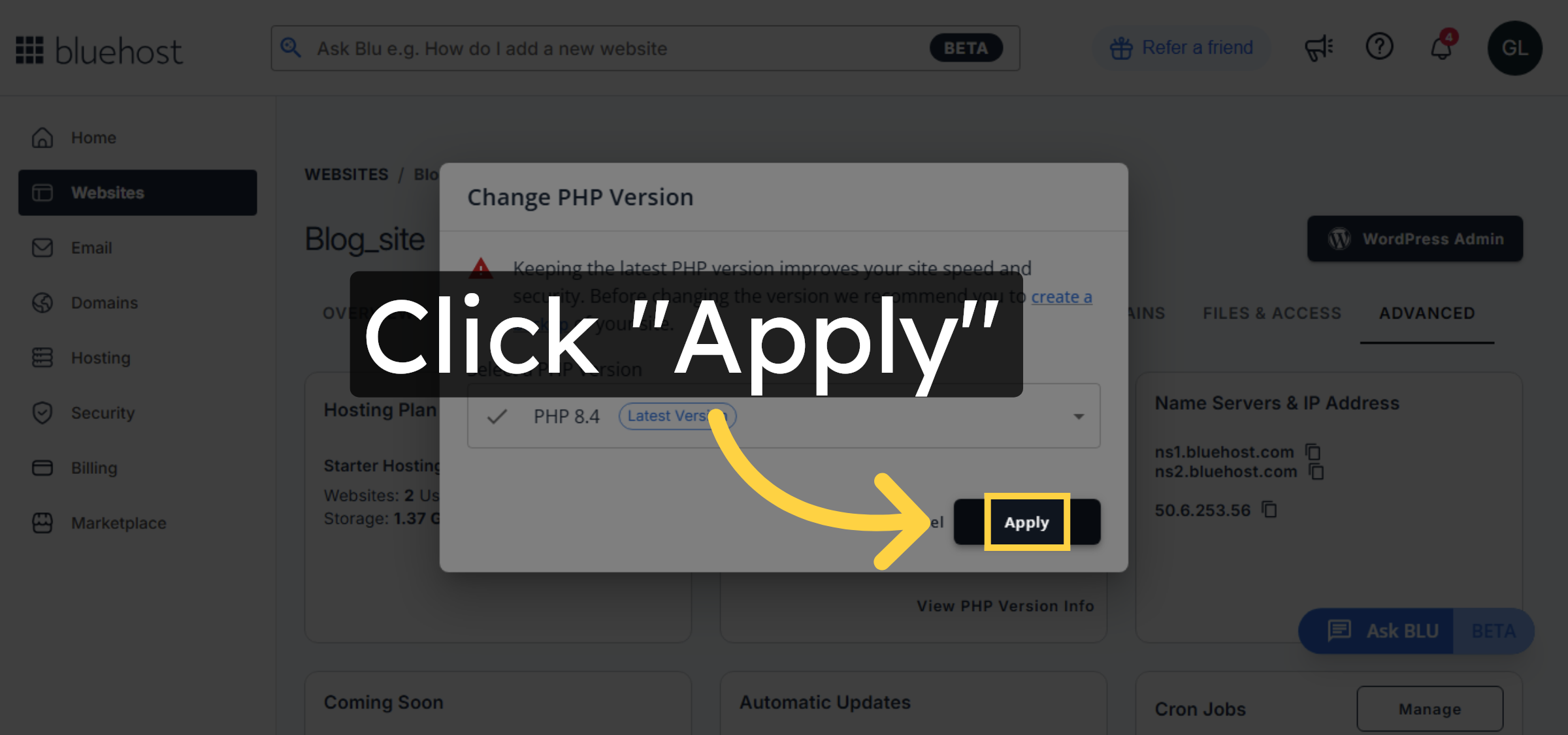 Apply PHP Version Change