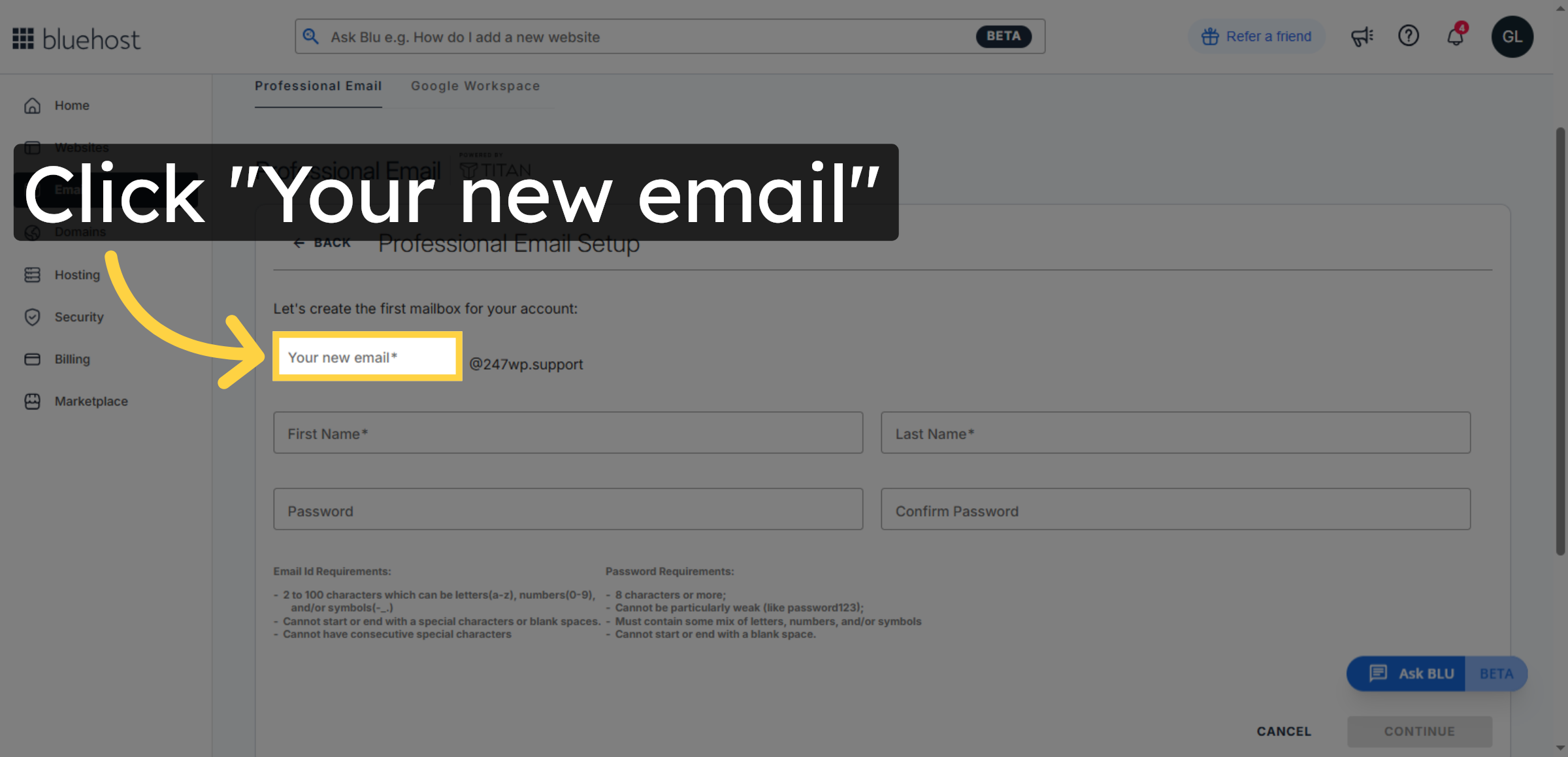 Open New Email Setup