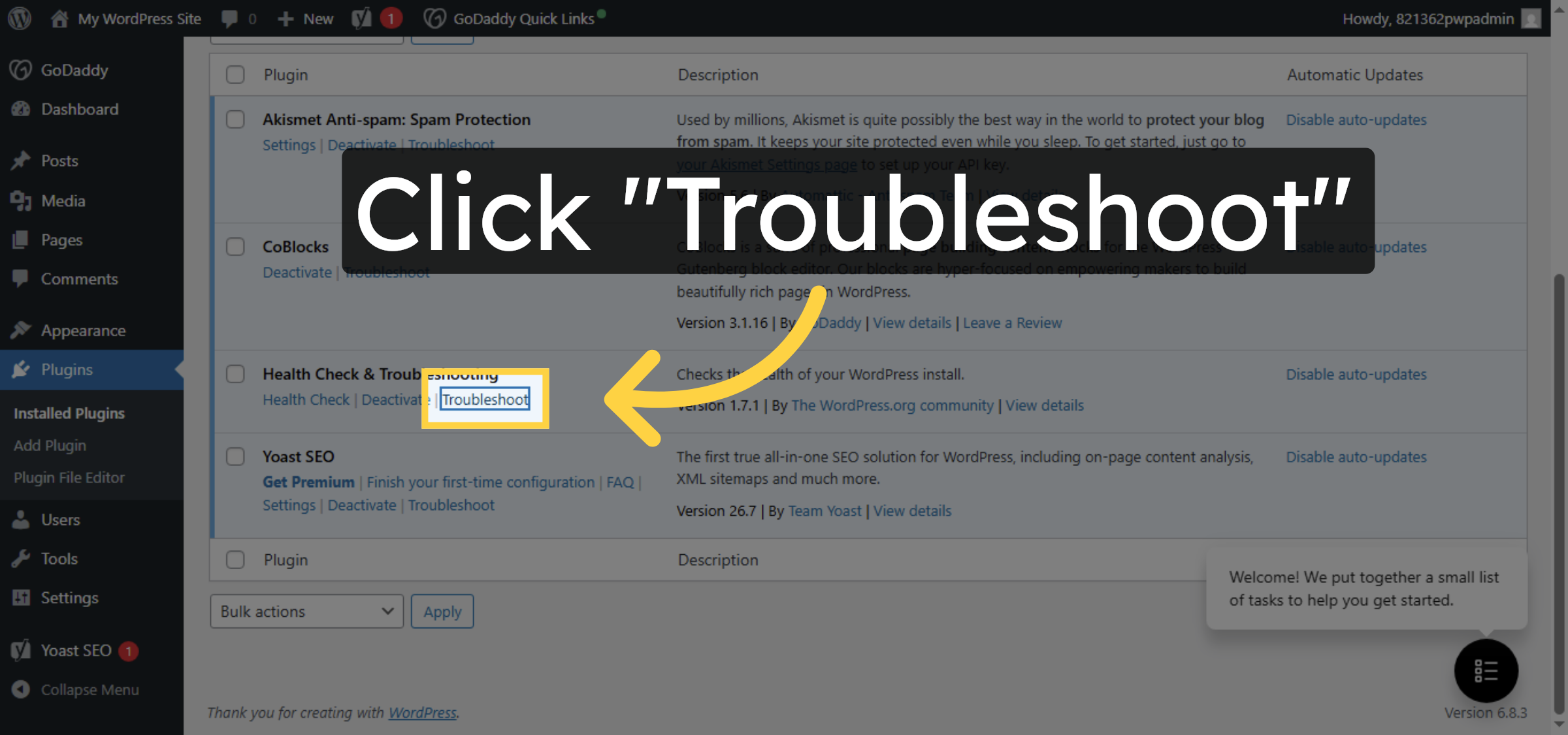 Open Troubleshoot Tab