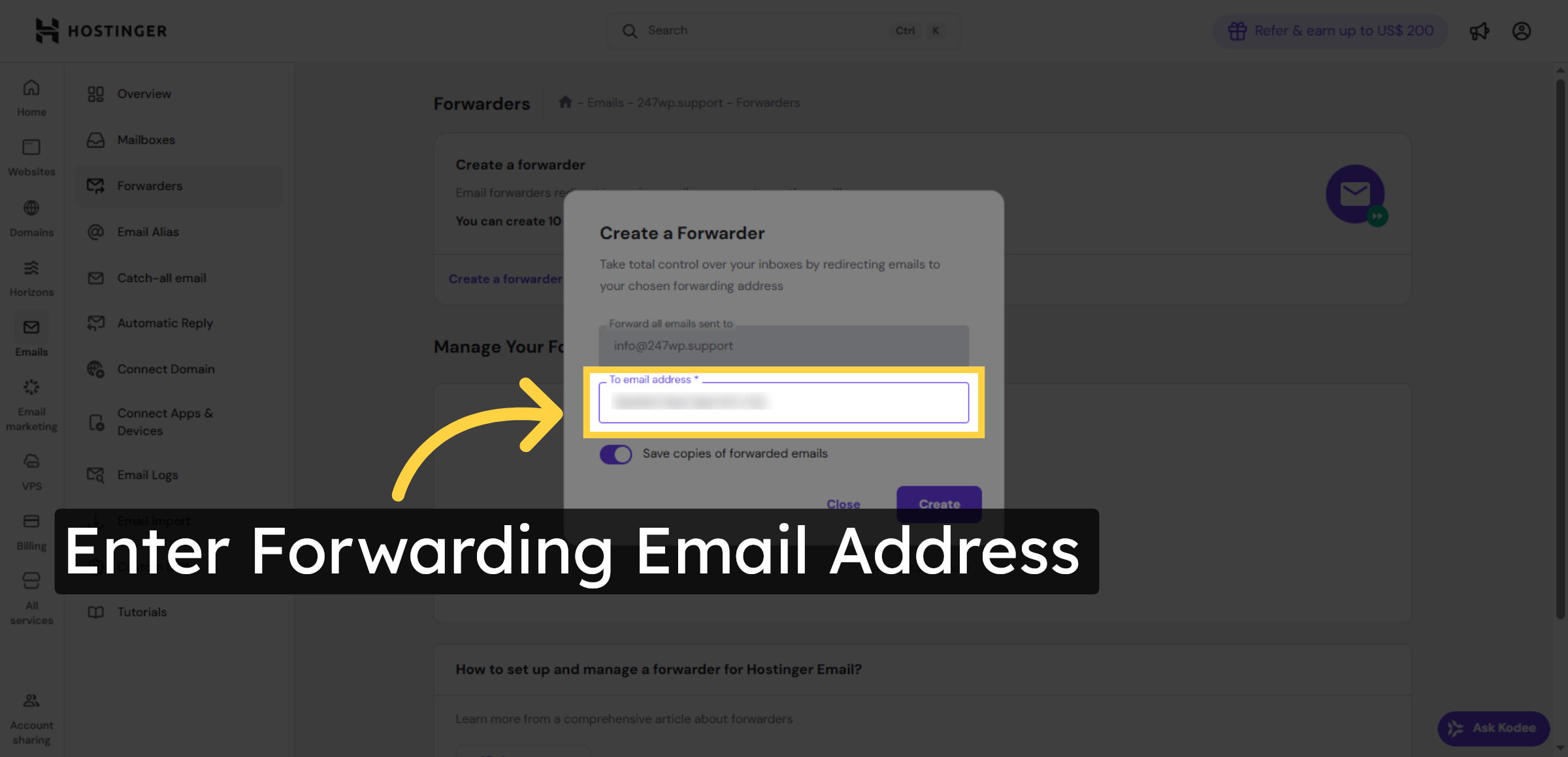 Enter Forwarding Email Address