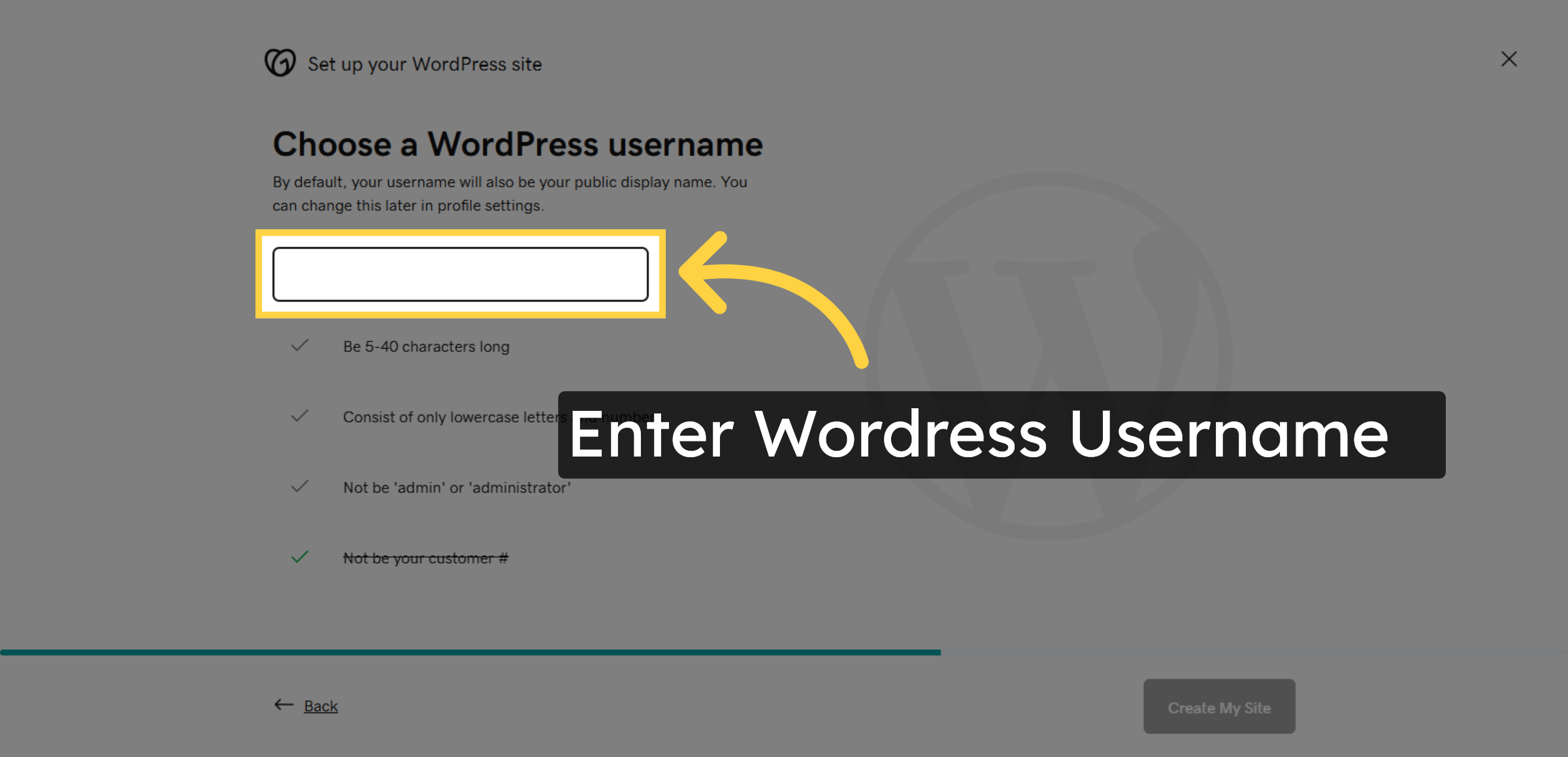 Enter WordPress Username