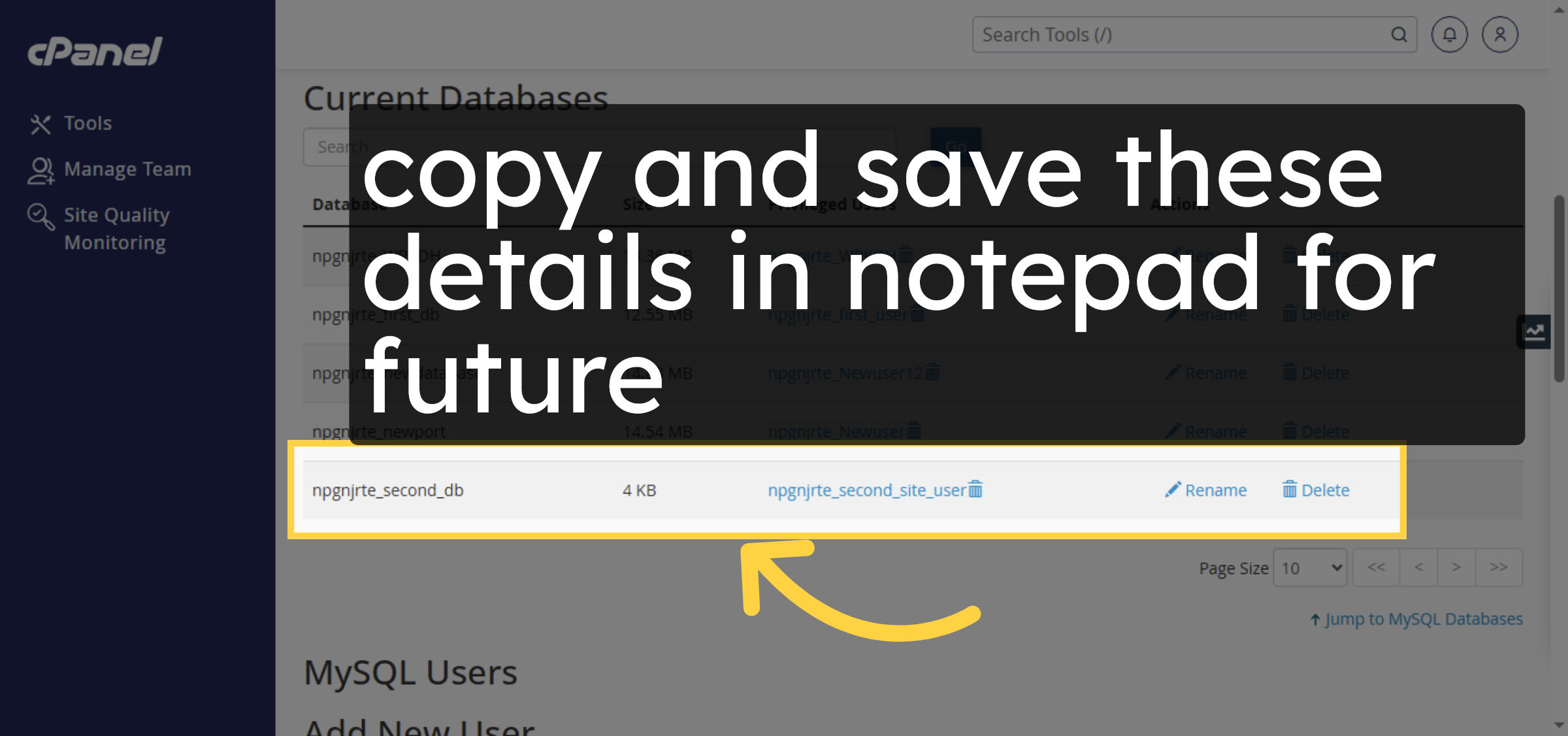 Save Database Details.