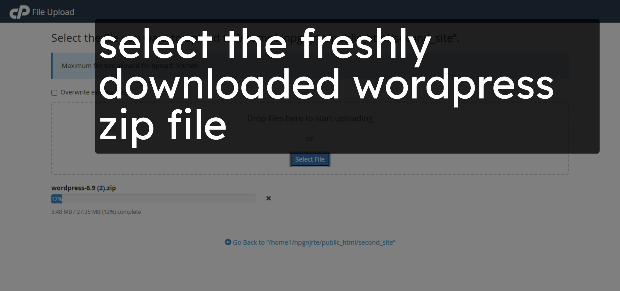 Choose WordPress Zip File