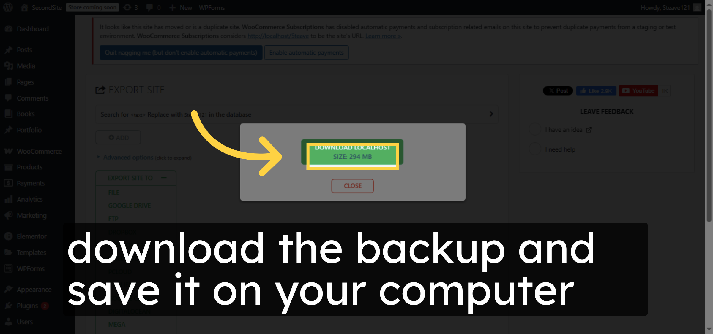 Download exported file