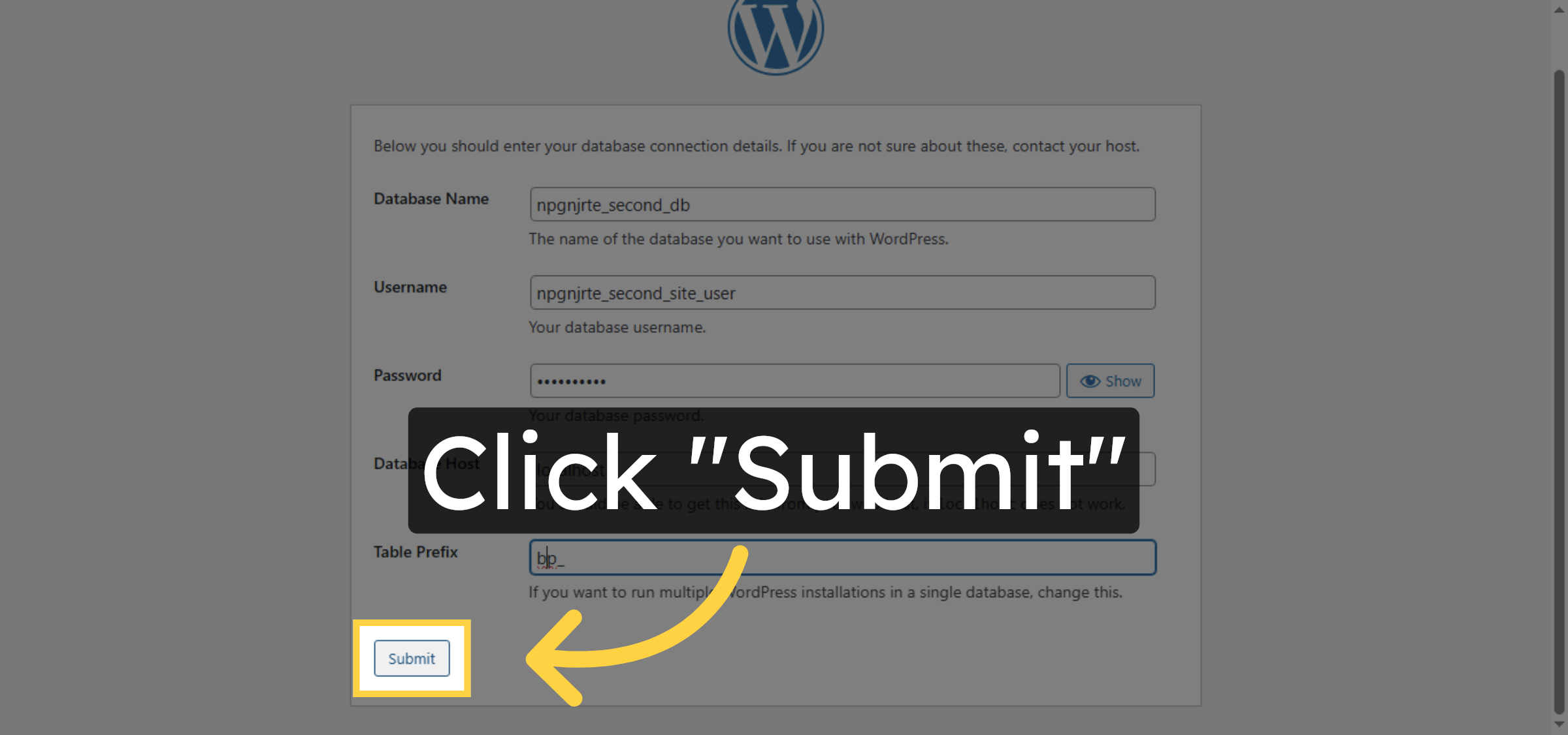 Submit Database Info