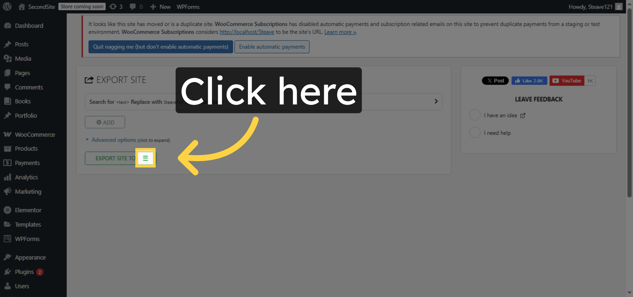 Confirm Export Action