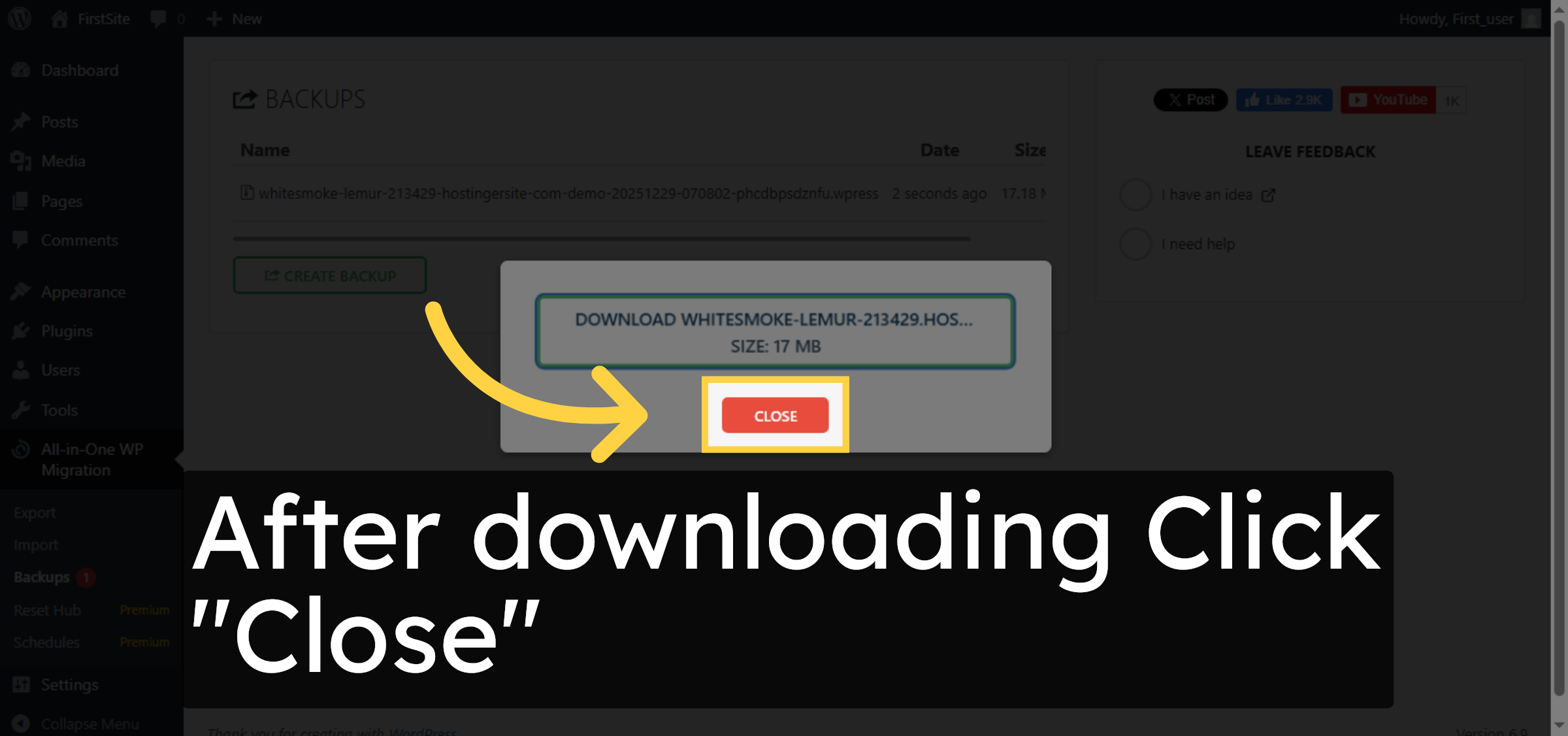 Close Backup Details