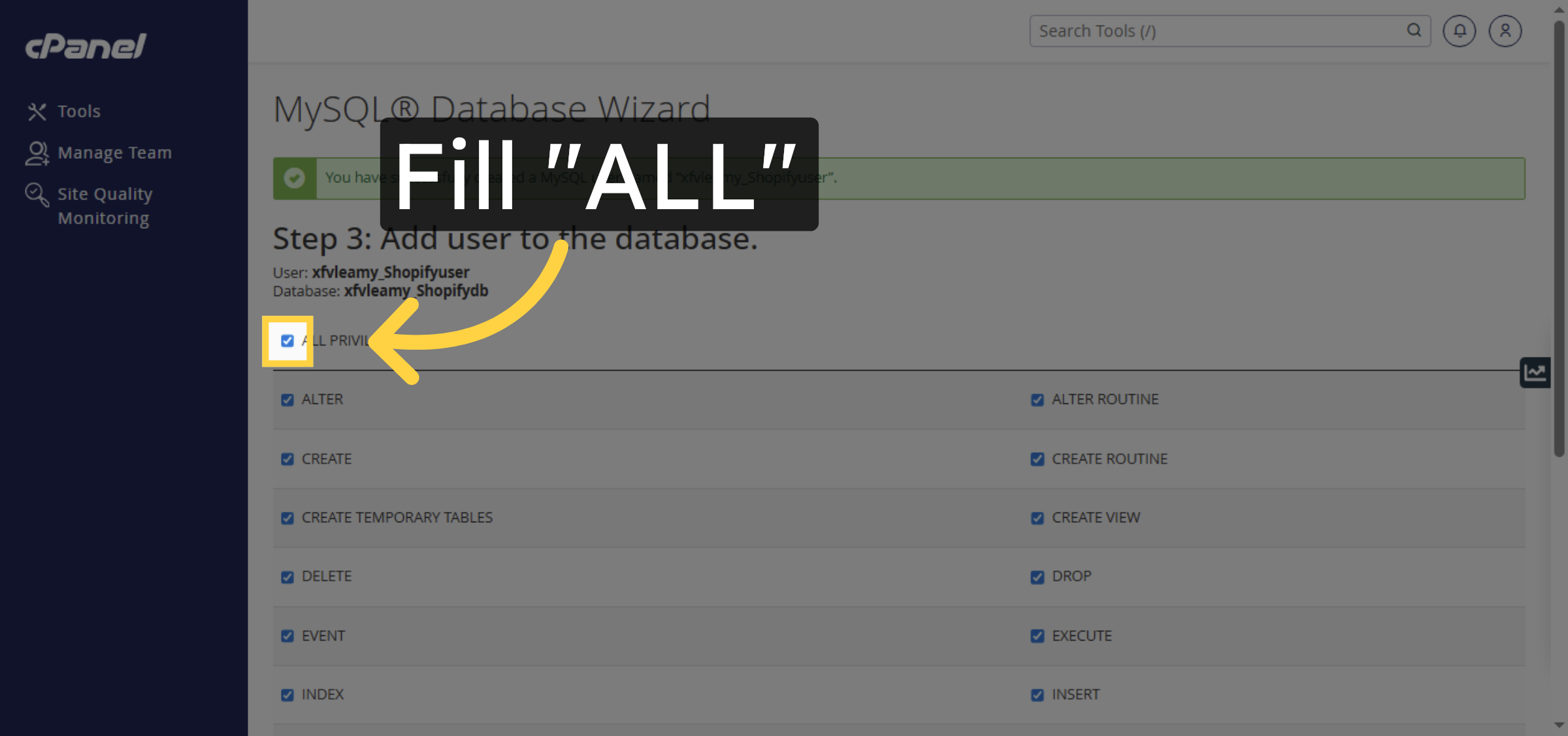 Confirm Privileges Selection
