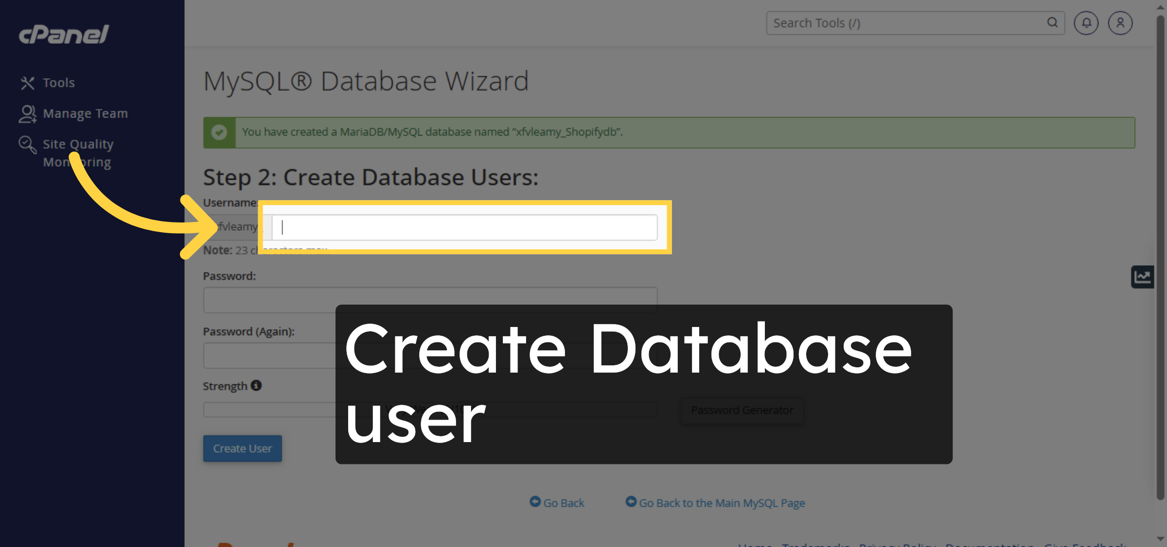 Enter Database Username